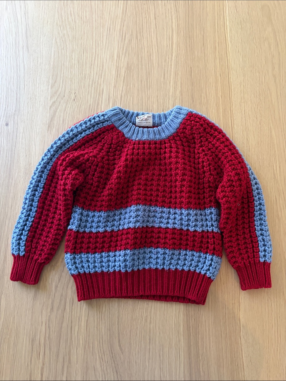 Toddler Chunky Knit Red and Light Blue Stripe Sweater
